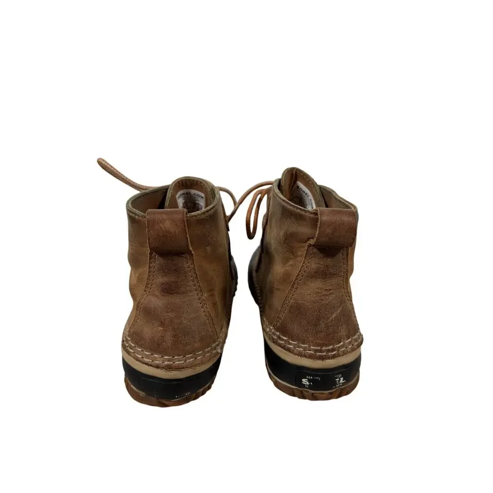Sorel Boots Womens 8 Brown Elk Out 'N About Leather Duck Waterproof Rain Lace Up